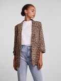 Leopard print blazer met reverskraag en driekwart mouw van het merk Pieces in de kleur natural.