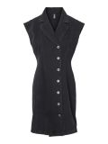 Denim jurkje van het merk Pieces met revers met inkeping, kapmouwen en een knoopsluiting aan de voorzijde in de kleur zwart.