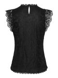 Mouwloze kanten top met ronde hals van het merk Pieces in de kleur zwart.