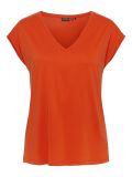 T-Shirt met korte mouwen en v-hals van het merk Pieces in de kleur tangerine tango.