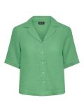 Korte blouse van het merk Pieces met korte mouwen , reverskraag en knoopsluiting in de kleur absinthe green.