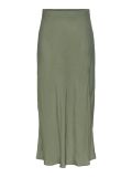 Midi rok met split en elastieken tailleband van het merk Pieces in de kleur groen.