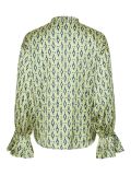 Blouse met all-over print van het merk Pieces met ronde hals, lange mouwen met volants aan de mouwuiteinden en een knoopsluiting in de kleur greenery.