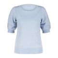 Pullover met korte pofmouwen, ronde hals en geribde boorden in de kleur blauw. 