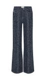 Broek van het merk Fabienne Chapot met wijde pijpen en een tweed look in de kleur donker blauw.