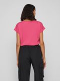 T-Shirt van het merk Vila met ronde hals en korte mouw met omslag in de kleur pink yarrow.