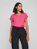 T-Shirt van het merk Vila met ronde hals en korte mouw met omslag in de kleur pink yarrow.