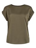 Satinlook shirt met ronde hals en korte mouw met omslag in de kleur dusty olive.