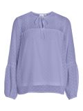 Transparante blouse met lange mouwen en V-hals met strikkoord van het merk Vila in de kleur sweet lavender.