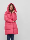 Lange doorgestikte jas met capuchon en hoge hals in de kleur fandango pink.