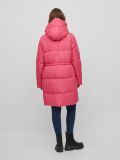 Lange doorgestikte jas met capuchon en hoge hals in de kleur fandango pink.