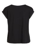 Satinlook shirt met ronde hals en korte mouw met omslag in de kleur zwart.