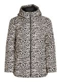 Doorgestikte jas met leopardprint, capuchon, ritssluiting en zijzakken in de kleur birch.