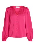 Satinlook blouse met plooien, V-hals en knoopsluiting in de kleur pink yarrow.