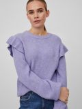Gebreide trui van het merk Vila met ronde hals, lange pofmouwen en volants bij de schouders in de kleur sweet lavender.
