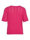 Ajourgebreide top met ronde hals en korte mouwen van het merk Vila in de kleur pink yarrow.