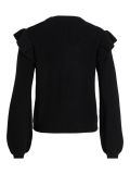 Gebreide trui van het merk Vila met ronde hals, lange pofmouwen en volants bij de schouders in de kleur zwart.