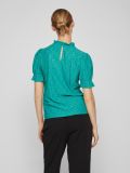 Broderie shirt met ronde hals met ruche en korte pofmouw in de kleur alhambra.