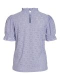 Broderie shirt met ronde hals met ruche en korte pofmouw in de kleur sweet lavender.