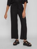 7/8 Linnen broek van het merk Vila met elastieken tailleband met strikkoord in de kleur zwart.