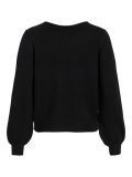 Fijngebreide trui van het merk Vila met V-hals en lange ballonmouwen met geribde mouwuiteinden in de kleur zwart.