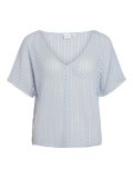 Crochet top met V-hals, korte mouw en loose fit in de kleur kentucky blue.