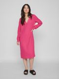 Katoenen jurk met V-hals en lange mouwen met manchetten van het merk Vila in de kleur pink yarrow.