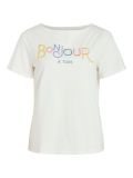 T-Shirt met geborduurde tekst Bonjour a tous in de kleur cloud dancer.