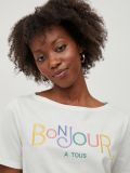T-Shirt met geborduurde tekst Bonjour a tous in de kleur cloud dancer.