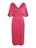 Satinlook jurk met diepe V-hals en halflange vlindermouwen in de kleur pink yarrow.