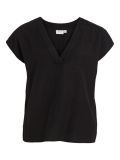 T-Shirt met V-hals en korte, aangeknipte mouwen van het merk Vila in de kleur zwart.