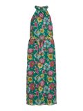 Jurk met halterkraag van het merk Vila met all-over bloemenpritn en strikceintuur in de taille in de kleur alhambra/mai.
