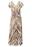Lange jurk met korte mouw, all-over print, v-hals en gedraaid detail in de taille van het mrk K-Design in multi color.