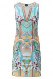 Mouwloos jurkje van het merk K-Design met v-hals en all-over print in multi colors.