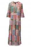 Boho jurk, zomerjurk, all-over print, volant mouwen, strokenrok, splitneck, multi color