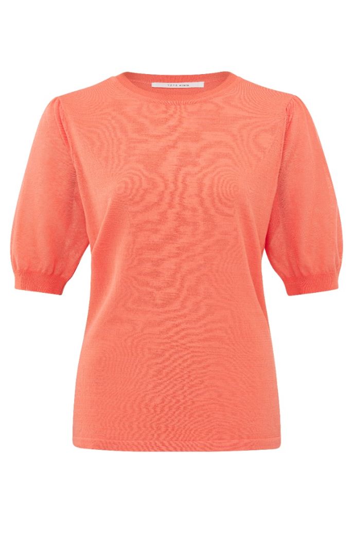 01-000217-405 Top met Korte Pofmouwen - Peach Echo Orange