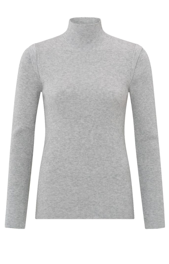 01-000403-410 Geribde Pullover - Medium Grey Melange