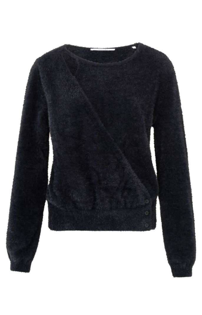 01-010085-411 Fluffy Overlaping Cardigan - Zwart