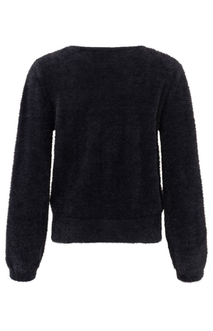 01-010085-411 Fluffy Overlaping Cardigan - Zwart