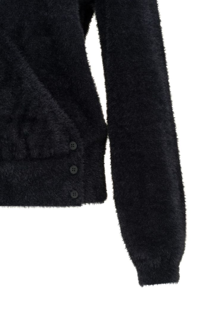 01-010085-411 Fluffy Overlaping Cardigan - Zwart