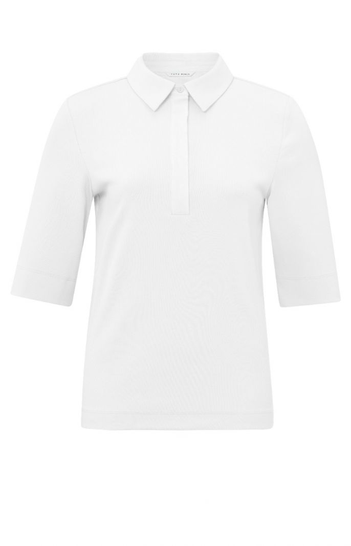 01-709156-402 Rib Jersey Polo Top - Wit