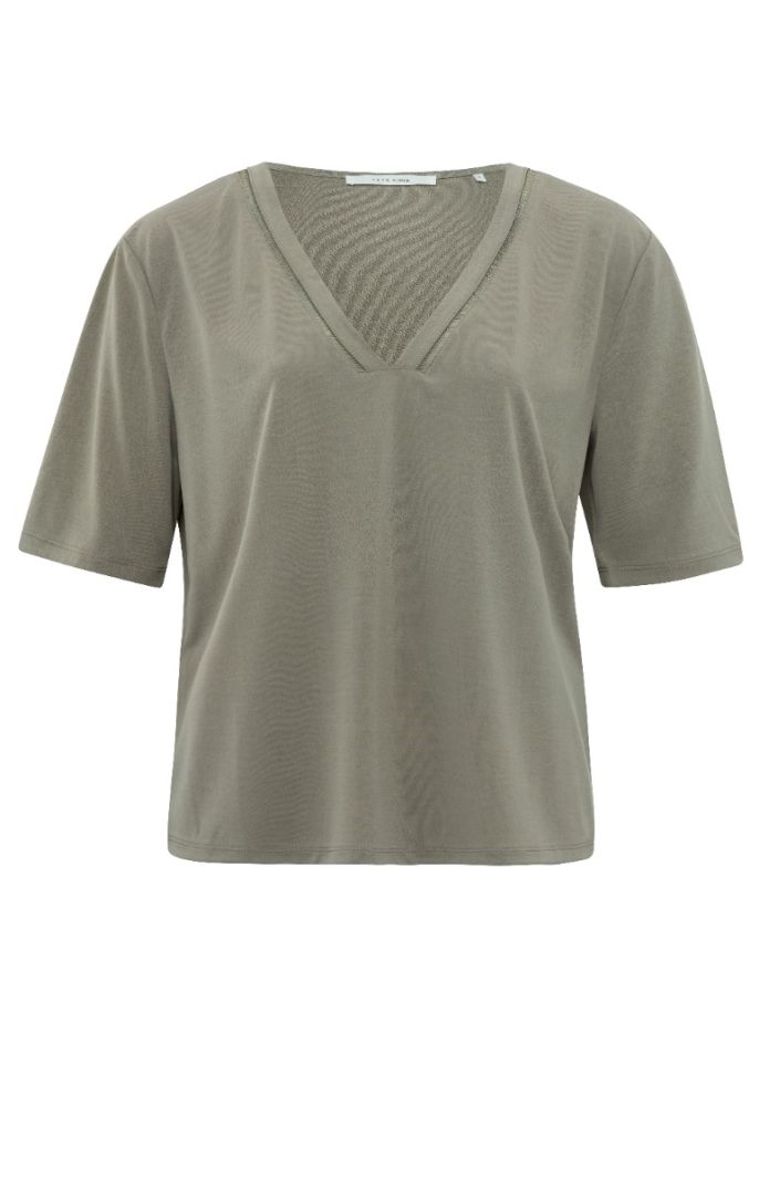 01-719051-405 T-Shirt met V-Hals - Army Green