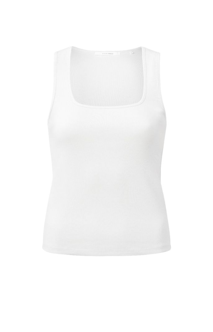 01-729023-404 Geribde top met U-Hals - Pure White