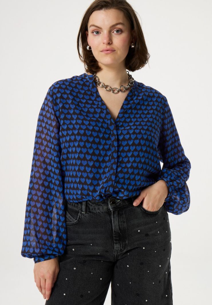 CLT-BLS-60-AW24 Frida Blouse - Zwart/Bright Blue Love