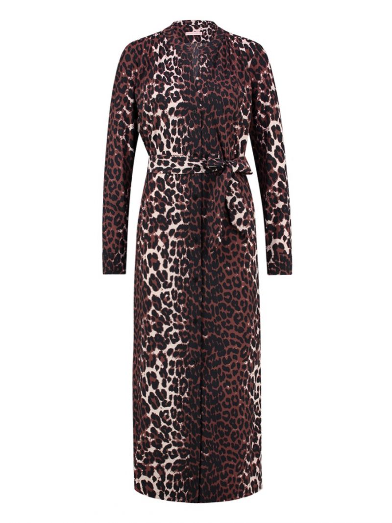 03963 Veronique Leopard Dress - Oyster/Black