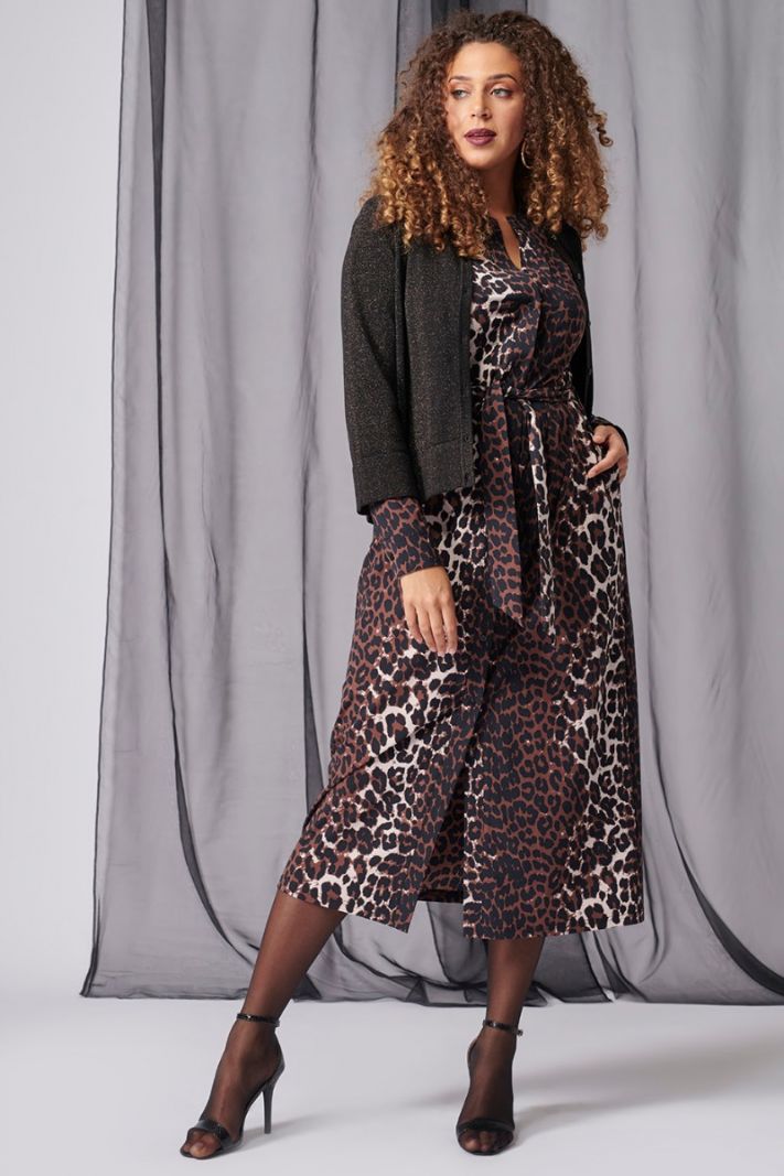 03963 Veronique Leopard Dress - Oyster/Black