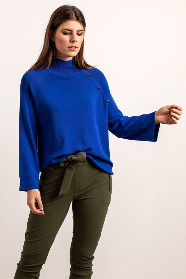 04041 Momo Button Pullover - Kobalt Blauw