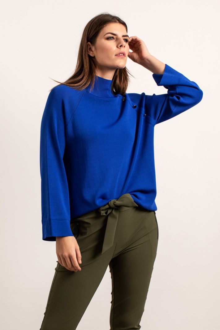 04041 Momo Button Pullover - Kobalt Blauw