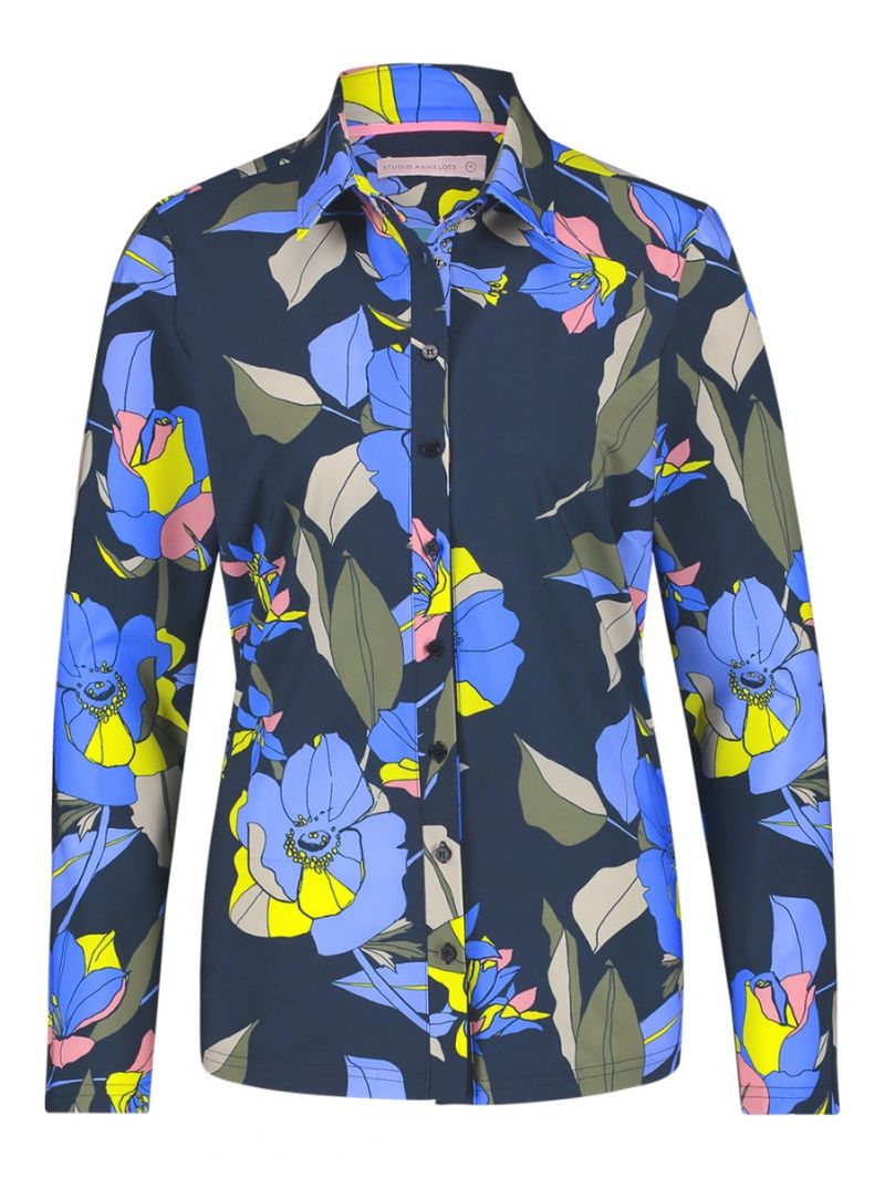 04093 Poppy Flower Shirt - Donker Blauw