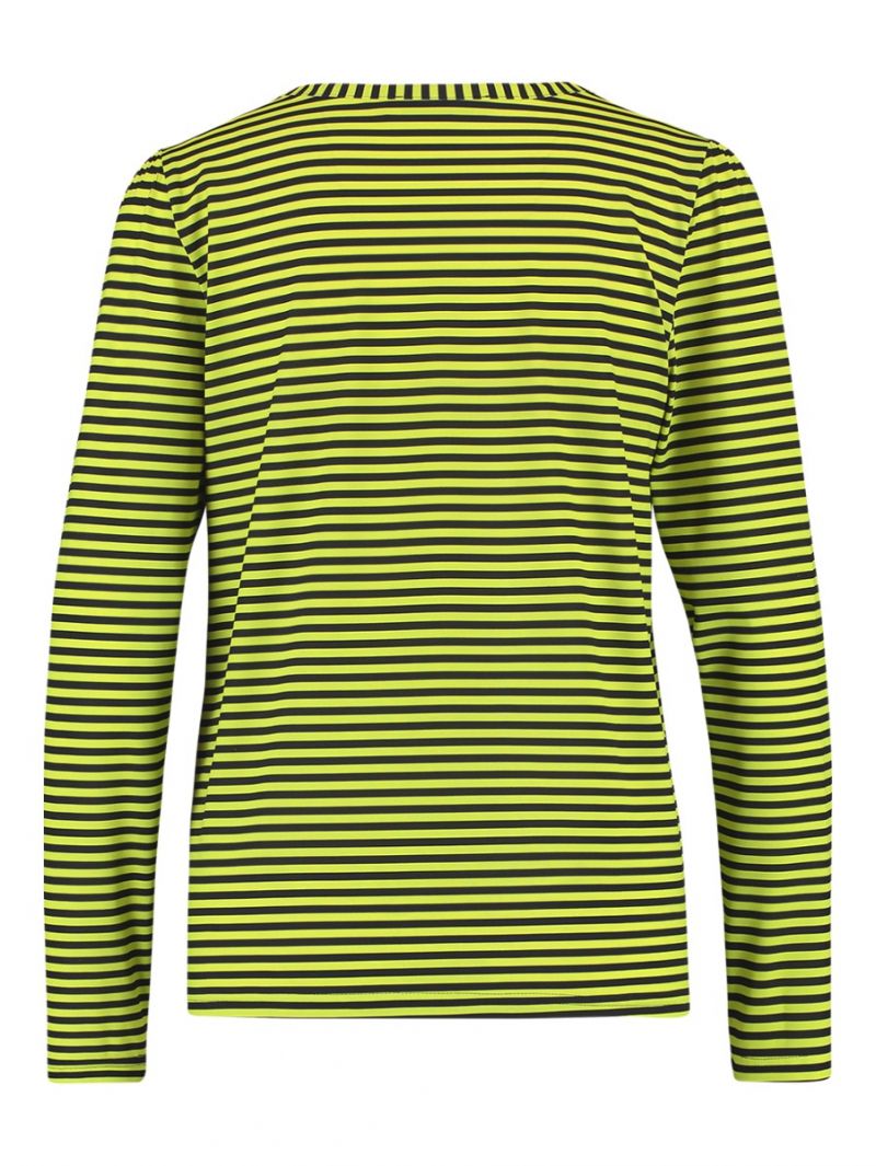 04097 Flavia Stripe Shirt - Donker Blauw / Neon Geel
